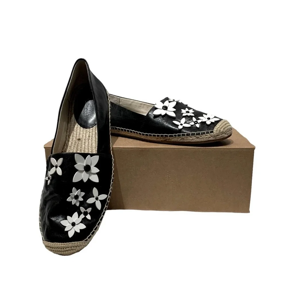 Michael Kors - Lola Espadrille, EUC, size 9.5, black with white flowers